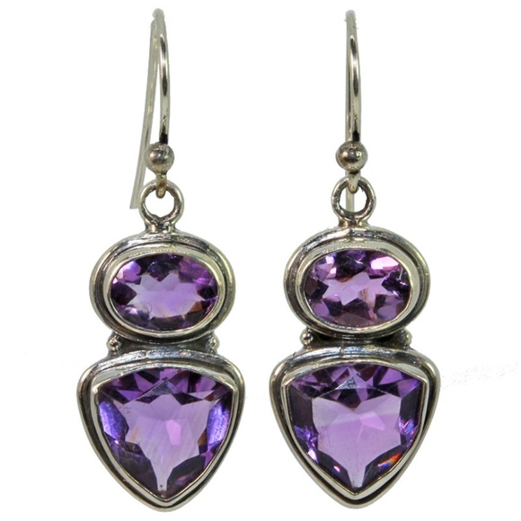 Trillion and Oval Cut Amethyst Earrings - Picture 1 of 1